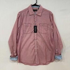 MB Studio Men's Shirt M Red Long Sleeve Button Up‎ Dual Chest Pockets NWT